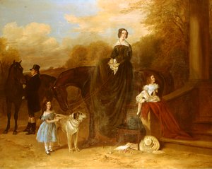 En familj med sina jägare och hundar utanför en herrgård, 1841 av Richard Ansdell