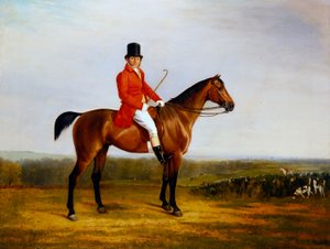 Isaac Sadler monterad på en Bay Hunter (olja på duk) av Richard Barrett Davis