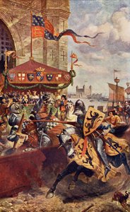 Högtidlig torkning på London Bridge mellan David de Lyndsays och Lord John de Welles 1390, illustration från "Romance and Legend of Chivalry" av A. R. Hope Moncrieff