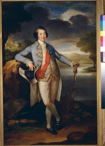 Porträtt av prins Alexandre Borissovitch Kourakine (1752-1818), homme politique russe (Porträtt av prins Alexander Kurakin) - Olja på duk av Richard Brompton (1734-1783), c1780 - Mått: 113x76 cm - Tretyakov-galleriet, Moskva