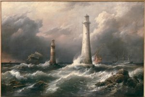 H.M.S. Lord Warden utanför Eddystone-fyrarna av Richard Brydges Beechey