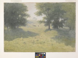 Landskap med kor och sluttning (akvarell på vitt papper) av Richard Buckner Gruelle