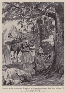 Arabiska kvinnor som prostrerar sig framför ett heligt träd i bön om att de ska få barn (litho) av Richard Caton II (after) Woodville