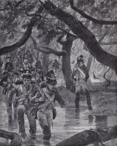 Brittiska soldater som korsar träsken vid floden Essequibo i Brittiska Guyana av Richard Caton II (after) Woodville