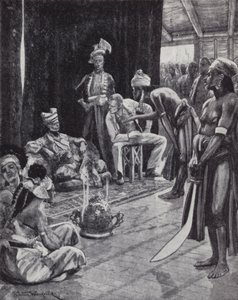 Sir James Brooke förhandlar fram ett avtal med sultanen av Brunei för att etablera en brittisk koloni på Borneo av Richard Caton II (after) Woodville