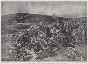 Katastrofen vid Koorn Spruit, Royal Horse Artillery arbetar med sina vapen (litho) av Richard Caton II (after) Woodville