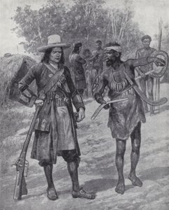 William Dampier med en urbefolkning under hans utforskning av Australien, sent 1600-tal (litho) av Richard Caton II (after) Woodville
