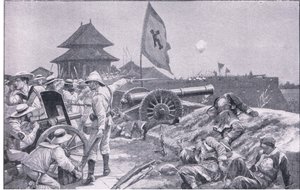 Tientsin: slåss på vallarna (litho) av Richard Caton II Woodville
