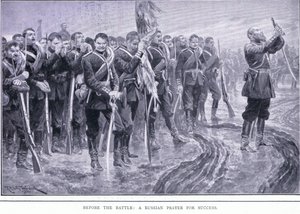 Före slaget: En rysk bön för framgång, illustration från Cassells History of the Russian-Japanese War Vol 1, c.1900