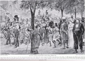 Brittiska styrkor marscherar in i Kapstaden, illustration från 
