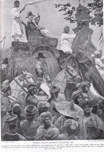 Brittiska trupper på väg in i Singapore, 1824, illustration från 