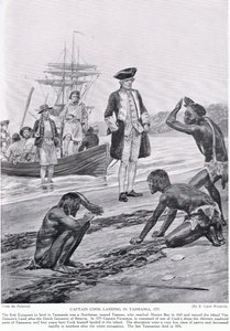 Kapten Cook landar i Tasmanien, 1777, illustration från 