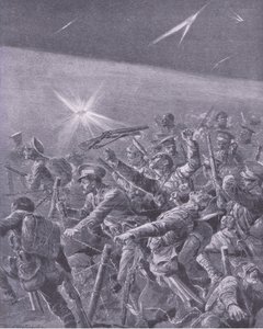 Fångad i taggtrådsförvecklingar: Nattattack av brittiskt infanteri, från History of the Great War Vol 3 publicerad av Waverley Book Co Limited, ca 1920 av Richard Caton Woodville