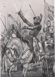 Henry Hotspurs död, 21 juli 1403, illustration från "British Battles on Land and Sea", utgiven av Cassell, London, omkring 1910. av Richard Caton Woodville