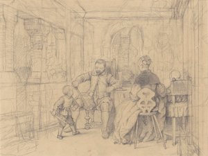 Fäktlektionen, ca 1847-49 (grafit på vävt papper) av Richard Caton Woodville
