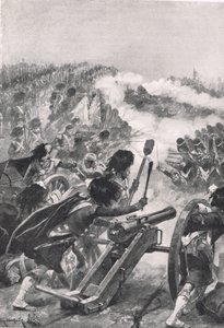 Highlanders vänder de erövrade franska kanonerna mot Brenniers bataljoner, illustration från "British Battles on Land and Sea", publicerad av Cassell, London, ca 1910. av Richard Caton Woodville