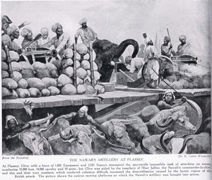 Nawabs artilleri vid Plassey, illustration från 
