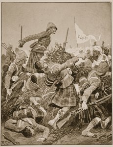 Seaforth Highlanders stormar zareba vid slaget vid Atbara, illustration från "Battles of the Nineteenth Century" Vol. V: Nittiotalets kampanjer, av A. Hilliard Atteridge av Richard Caton Woodville