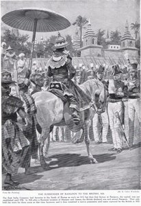 Rangoon överlämnas till britterna 1824, illustration från "Hutchinson