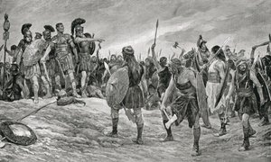 Vespasianus räddad av sin son Titus, illustration från 