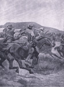 Yeomanry attackerar De Wets rearguard och transport, från After Pretoria: The Guerilla War publicerad av Harmsworth Bros Limited, 1901 av Richard Caton Woodville