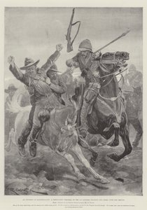 En incident vid Elandslaagte, en veterinärkorpral från 5:e Lancers som spjuts av två boer med en kraft