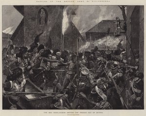 Slag i den brittiska armén, Corunna, 42nd Highlanders som driver ut fransmännen från Elvina av Richard Caton Woodville junior