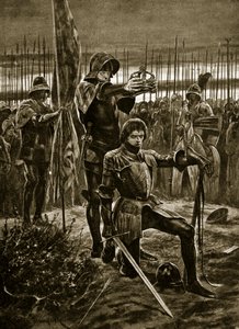 Henrik VII krönt i Bosworth, illustration från "Hutchinson