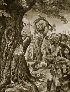 Malachy fäller Munsters kröningsträd år 982, illustration från "Hutchinson