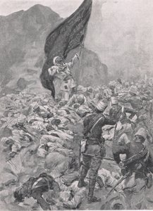 Omdurman: Den sista bäraren av den svarta flaggan, 2 september 1898, illustration från British Battles on Land and Sea, 1915 av Richard Caton Woodville junior