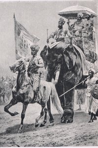 Siraj-ud-Daulah vid Plassey, 23 juni 1757, illustration från brittiska Battles on Land and Sea, 1915