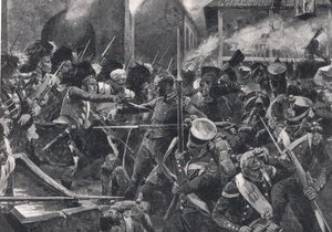 The 42nd Highlanders driver fransmännen ut ur Elvina, illustration från 
