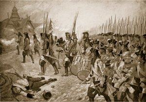 Slaget vid Blenheim: stormning av byn, illustration från "Hutchinson
