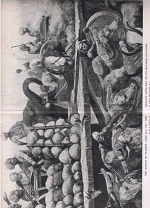 Slaget vid Plassey 23 juni 1757: Nawabs artilleri på sin rörliga plattform, illustration från British Battles on Land and Sea, 1915 av Richard Caton Woodville junior