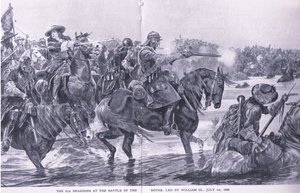 Slaget vid Boyne 1 juli 1690, illustration från brittiska striderna på land och hav, 1915 av Richard Caton Woodville junior