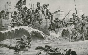 De brittiska trupperna tvingar fram en landning vid Aboukir Bay inför de franska batterierna av Richard Caton Woodville junior