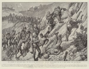Rensningen av Saran Ridge, männen från Northamptonshire Regiment heliograferar för hjälp i deras nedstigning med de sårade av Richard Caton Woodville junior