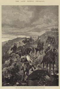 The Late Prince Imperial, den 17:e Lancers letar efter Zulu Scouts efter Prinsens död av Richard Caton Woodville junior