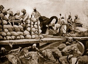 Nawabs artilleri vid Plassey, illustration från "Hutchinson