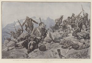 The Storming of the Dargai Ridge av Gordon Highlanders, Piper Findlater fortsätter att spela men skadad i båda benen