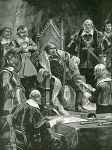 Presentationen av Bibeln vid Oliver Cromwells installation som Lord Protector av Richard Caton Woodville junior