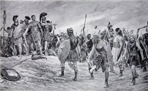 Vespasianus räddad av sin son Titus, illustration från 