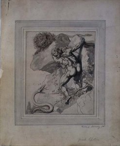 A Man Trapped Between a Lion and a Serpent, c.1790 (penna & brunt bläck, grå tvätt på papper) av Richard Cosway