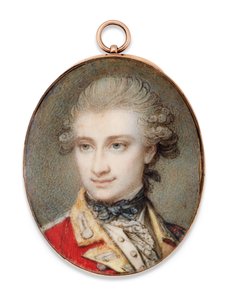 Generalmajor John Scott, i scharlakansröd uniform med gula ansikten