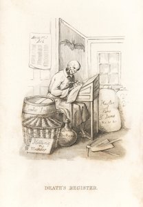 Dödens skelett och hans huvudbok. ,1827 (gravyr)