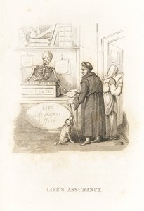 Dödens skelett på försäkringskassan. ,1827 (gravyr)