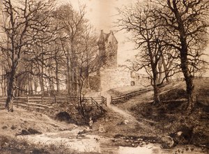 Mains Castle (etsning) av Richard Davidson Winter