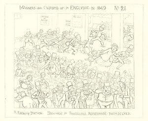 1849, En järnvägsstation som visar resenärerna uppfriskande av Richard Doyle