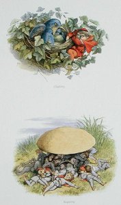 Climbing, and Reposing, illustrationer från "In Fairyland: A Series of Pictures from the Elf-World" av William Allingham och Andrew Lang (lito i färg) av Richard Doyle