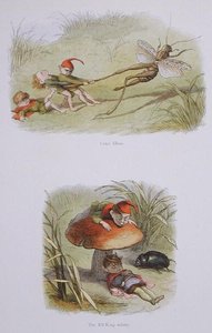 Grymma älvor och Älvkungen som sover, illustrationer från "In Fairyland": A Series of Pictures from the Elf-World" av William Allingham och Andrew Lang (färglitografi). av Richard Doyle